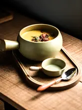 ハンドル付き陶器のスープボウル【和風・朝食用・洗練されたデザイン】