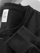ヘンリーネックTシャツ ユニセックス 長袖 コーマコットン 無地 ブラック 厚手 ルーズ インナー UVカット カジュアル