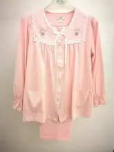 可愛らしいデザインの長袖ニットパジャマ【レディース・綿素材・快適】（セットアップ対応）