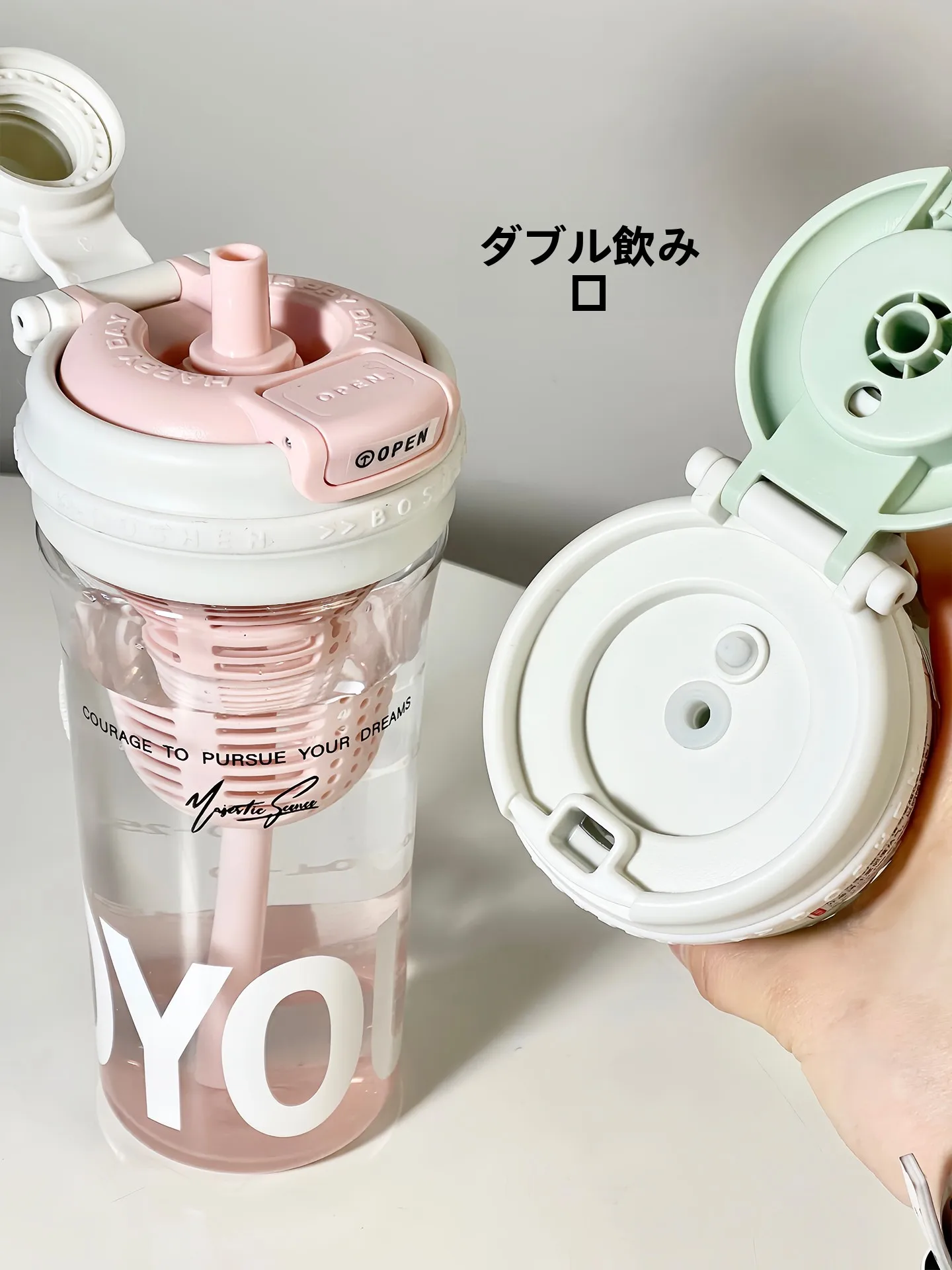 ストロー付き水筒 710ml トライタン製 ダブルストローで洗いやすい大人向け水筒