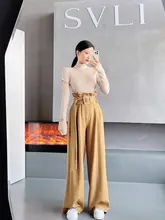 SVLI 花苞デザイン バイカラー 高腰ワイドパンツ【秋冬用・フィット・ロング】