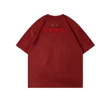 ヴィンテージロゴ刺繍スエード調ショートスリーブTシャツ【メンズ・アメリカンヒップホップ・ルーズフィット】