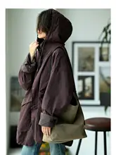 カジュアルコットンフード付きロングコート【ゆったりシルエット・大きなポケット】