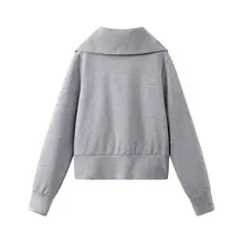スウェットジャケット レディース 襟付き 刺繍 ショート丈 シンプル スポーツテイスト 韓流 着回し 早春 「XinmonLee」