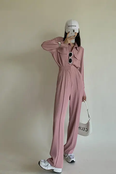 シンプルでしたデザイン！ドレープシャツとストレートパンツ【女性用・カジュアル・ワークスタイル・セットアップ対応】