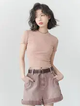 シンプルなデザインの短袖Tシャツ【女性用・夏用・おしゃれ・伸縮性あり】