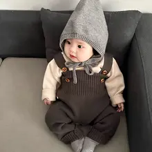 春の女の子用ニットセーターとロンパースのコンビネー  ション【秋用・長袖・おしゃれ・背面ボタン付き】（セットアップ対応）