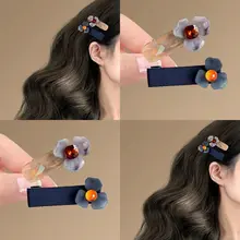 雾霾ブルーのマット仕上げのレトロ三弁花クリップ【多用途・バナナクリップ・サイドバング用】