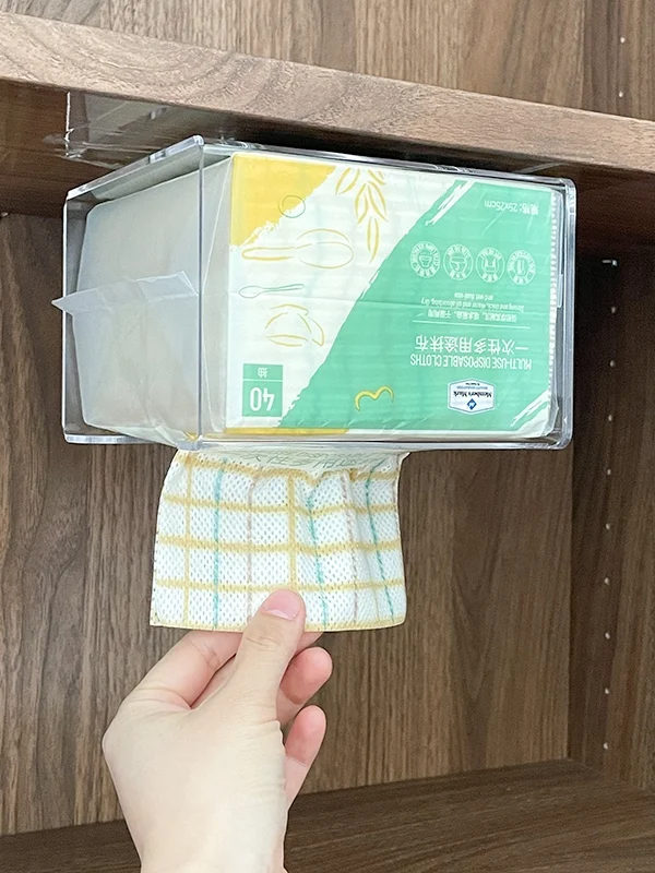 穴あけ不要の壁掛けティッシュ収納ボックス【キッチン用・便利なデザイン】