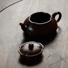 海棠川 宜興紫砂ポット【小容量・手作り・筋状デザイン】