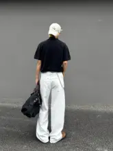 高品質ライセールコットンデニムパンツ【メンズ・フィット・ワイドレッグ・透湿性・カップル用・ホワイト】