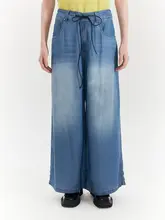 水洗ブルースカイシルクデニムワイドパンツ