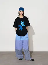 グラデーションチェック柄切替長パンツ