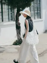 インディゴデザインのオリジナルダブルレイヤー網メッシュ刺繍ショルダーバッグ【大容量・女性用】