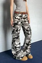 カーゴパンツ レディース カモフラージュ フレア ストレート アメカジ ヴィンテージ ストリート ゆったり デザイン 「apocket」