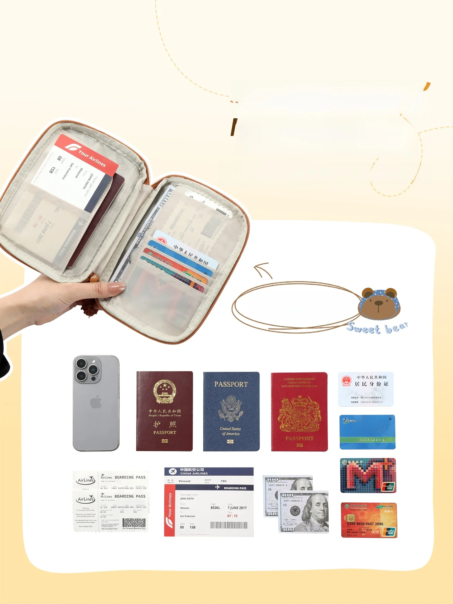 防犯  機能付きパスポートケース：多機能で旅行・日常両方に対応