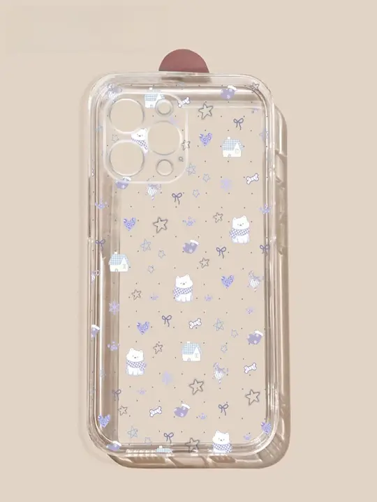 OPPO A3対応 紫色ハートデザイン小犬スマホケース【全包・ソフトシリコン・耐衝撃】