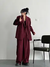 シンプルで洗練されたデザイン！ワインレッドの小西服【春秋用・女性用・ジャケット・パンツ付き】（セットアップ対応）