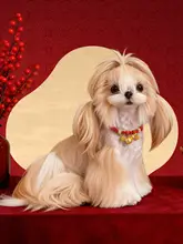 可愛いデザインの猫用新年用首輪【赤い紐・ 無音ネックレス・飾り付き・ペット用ギフト・リボン付き】（セットアップ対応）