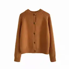 極上の柔らかさの100%ウールニットカーディガン【ラウンドネック・ルーズフィット・レディース】