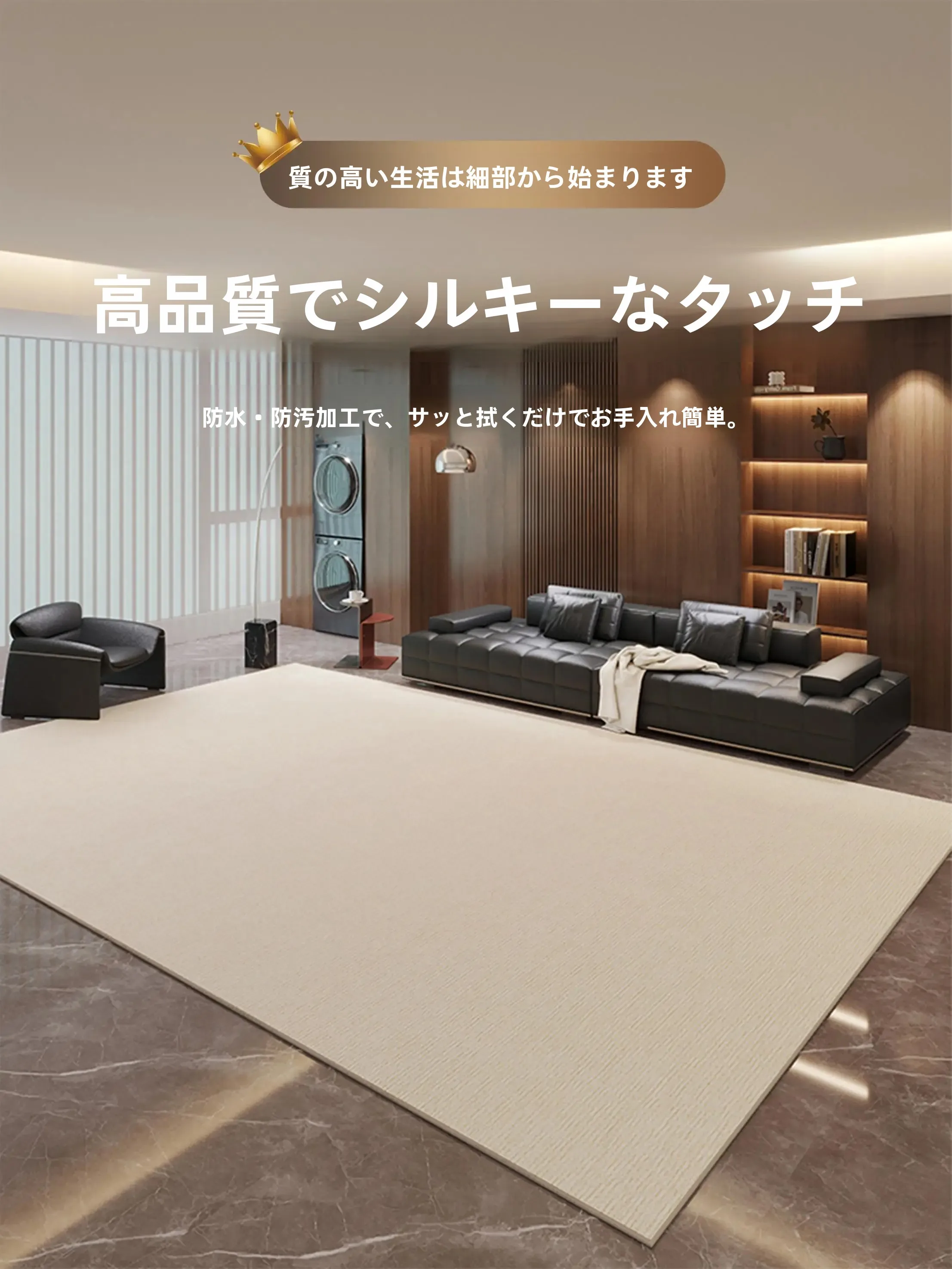モダンシンプルデザインのラグ：長方形サイズと免洗機能が実用性を実現