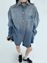 デニム刺繍シャツジャケット【アメリカンスタイル・グラデーション・ルーズフィット・長袖】