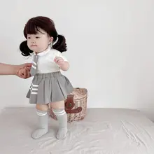 ロンパース 2点セット キッズ   ガールズ 半袖 プリーツスカート付き 学園風 夏