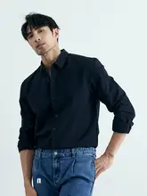 高級感ある黒のコットンシャツ【ビジネスカジュアル・長袖・スリムフィット】