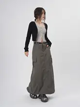 アウトドア用速乾グレーAラインスカート【高腰・ウエスト紐付き・女性用】