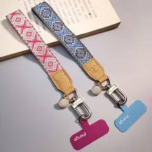 民族風刺繍デザインのスマホ用ブレスレットストラップ【高級感ある幅広タイプ・防盗・旅行用】