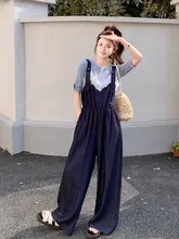 した雰囲気のレース切替サロペットパンツ【夏用・大きめシルエット・女性用】（セットアップ対応）