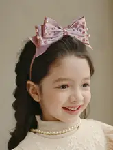 華やかなデザインの子供用リボンヘアバンド【手作り・パール付き・プリンセス風】