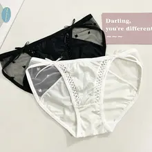 セクシーなデザイン！薄手レースと網状素材の三角ショーツ【コットン裏地・中低腰】