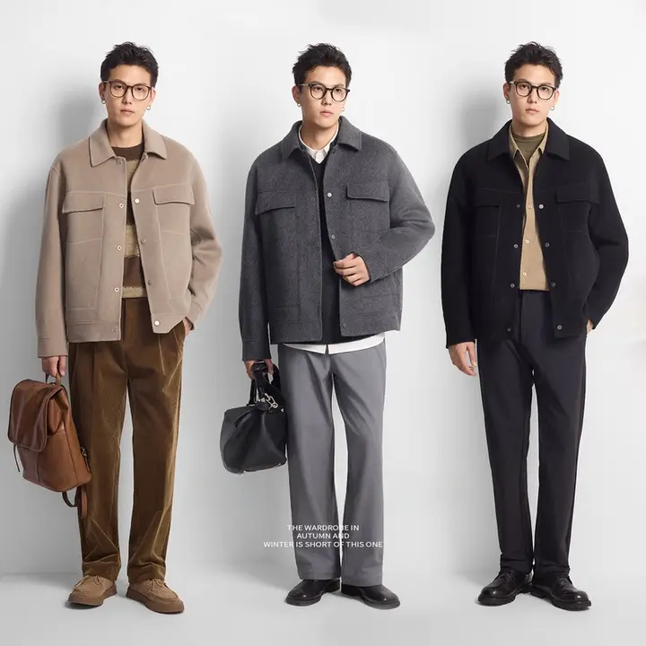 全羊毛のリバーシブルコート【脱着可能な白鹅绒内蔵・冬用・メンズ】