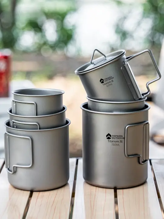 チタンカップ キャンプ用 純チタン 単層 便利 ティーカップ コーヒーカップ 折りたたみ