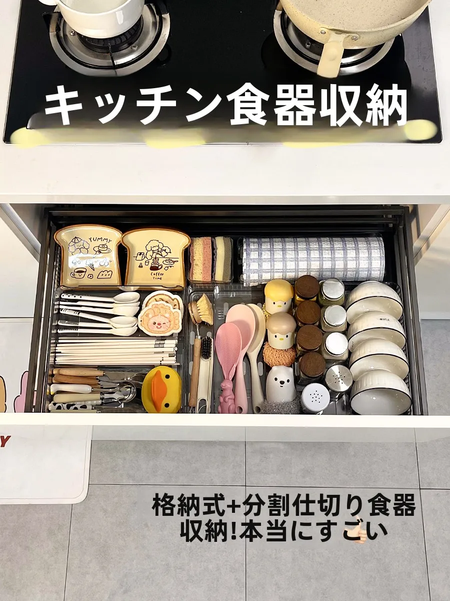 引き出し式食器棚収納に最適な伸縮式収納ボックスの使い方と効果