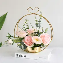 高級感あるフェイクフラワー使用の花かご【インテリア・リビング・ホテル用・デスク装飾】