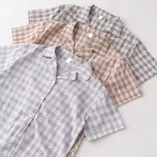 夏用 レトロチェック柄 シャツ【フィット・学院風・短袖】