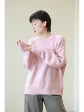 極上の柔らかさのホワイトウールニットセーター【ルーズフィット・ピンク・クルーネック・秋冬用】