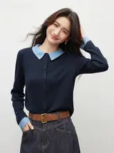カラーブロックデザインのカーディガン【ダブルカラー・女性用・秋用】