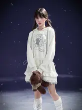SagiDolls フーディー付きカジュアルワンピース【白色・フラワープリント・フィット】