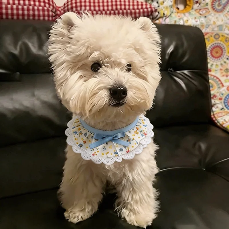 可愛いブルーフラワー柄の犬用よだれかけ：大型犬・外出用・写真撮影対応の実用性と使い心地