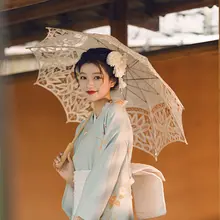 和風清新 小振袖改良和服【水色・緑・桜柄・フォトシューティング用】