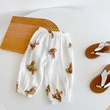 夏用ベビー用カートゥーンクマ柄ソフトコットンパンツ【通気性・蚊よけ対応】