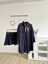 レトロなおしゃれ長袖シャツ【通勤・ハイウエスト・スリムフィット・女性用】（セットアップ対応）