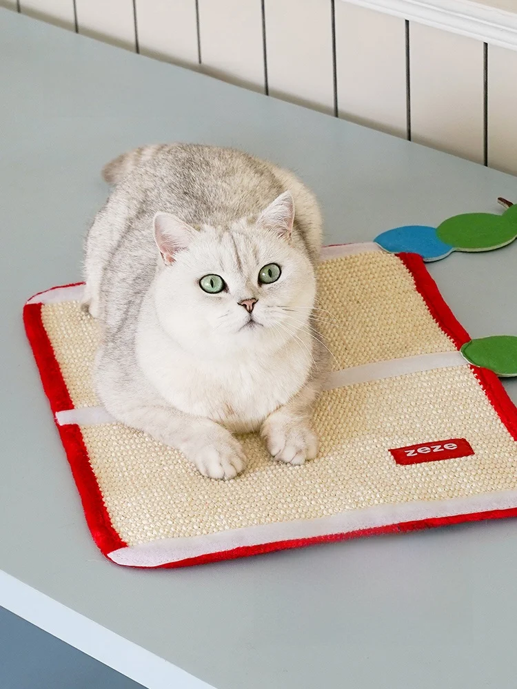 ZEZE猫用デスク＆チェア保護マット：おしゃれな麻素材で耐久性とデザインを両立
