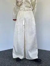 山河刺繍デザインのサテン仕立てワイドパンツ【ユニセックス・流れるようなフリンジ付き】（セットアップ対応）