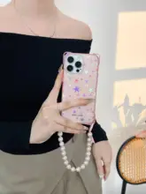 スマホケース レディース チェーンストラップ付き 斜め掛け 手提げ 四隅穴あき ガーリー iPhone対応