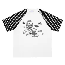 カジュアルなストライプ柄のプリントTシャツ【ミレニアルスタイル・半袖・男女兼用】