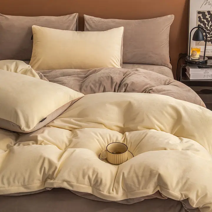 牛乳フランネルベビーベッド用4点セット【冬用・ダブルフェイス・フリースカバー・シーツ・毛布付き】